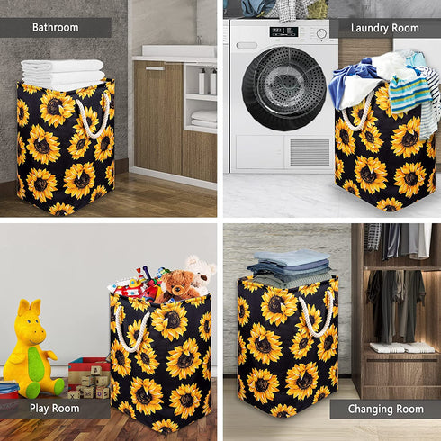 Sunflowers Laundry Hamper, 72L Large Collapsible Tall Laundry Basket Waterproof Dirty Clothes Bag with Cotton Ropes Handles Washing Storage Bin for Clothes, Toys, Nursery, Bedroom, Bathroom, College