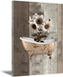 Rustic Farmhouse Sunflowers Wall Art Bathroom Wall Art Modern Flower Bathtube Artwork Rustic Wood Board Background Contemporary Wall Art Decor For Bedroom Living Room 16X24 inch Frameless