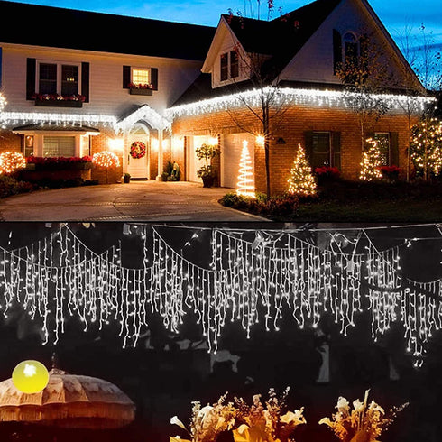 Twinkle Star 360 LED Christmas Iciclelights Outdoor Dripping Ice Cycle Lights, 29.5ft 8 Modes Curtain Fairy Lights with 60 Drops, Indoor Xmas Holiday Wedding Party Decorations, Cool White
