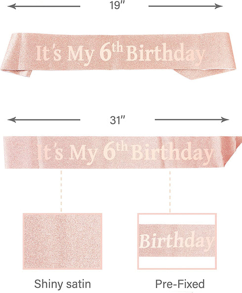 6th Birthday Gifts for Girl, 6th Birthday Tiara and Sash, 6th Birthday Decorations for Girl, 6th Birthday Crown and Sash for Girl, Birthday Crowns for Girl 6, Birthday Gifts for 6-Year-old Girl