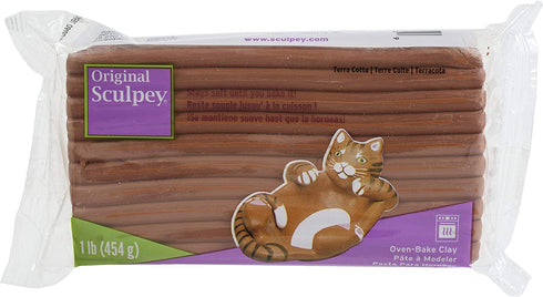 Original Sculpey® Terra Cotta, Non Toxic, Polymer clay, Oven Bake Clay, 1 pound great for modeling, sculpting, holiday, DIY and school projects. skill levels.