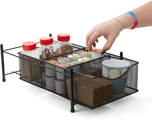 Mind Reader Storage Basket Organizer, Home, Office, Kitchen, Bathroom, 3 Compartments, Metal Mesh, Black