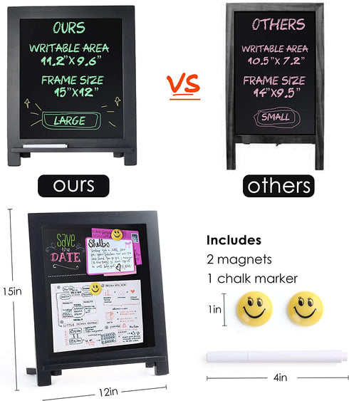 Magnetic Chalkboard Sign, 15x12 Wood Framed Blackboard with Chalk Marker and 2PC Magnets, Rustic Chalk Board Easel for Menu Kitchen Wedding Farmhouse D©cor, Tabletop or Wall Hanging Display