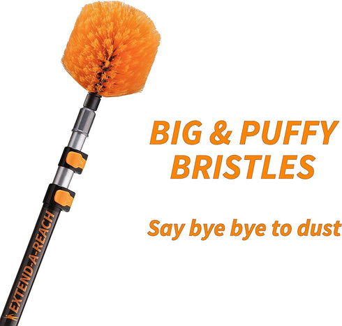 1.5-to-4 ft Cobweb Duster with Extension Pole // 10+ Foot Reach Spider Web Cleaner Cobweb Brush for Outdoor & Indoor Web Cleaning // Lightweight & Sturdy Telescopic Pole // The Ultimate Dusting Kit
