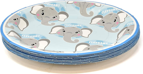 Elephant Boy Baby Shower Party Supplies Tableware Set 24 9" Paper Plates 24 7" Plate 24 9 Oz Cup 50 Lunch Napkin for Little Boys Blue Grey Elephants Birthday Gender Reveal Disposable Dinnerware Decor