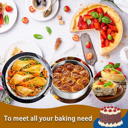 3 Pcs Deep Cake Pan Set (8'' x 3''), P&P CHEF 8 Inch Stainless Steel Round Baking Pans, for Birthday Wedding Christmas, Healthy & Durable, Deep Side & Mirror Finish, Oven & Dishwasher Safe