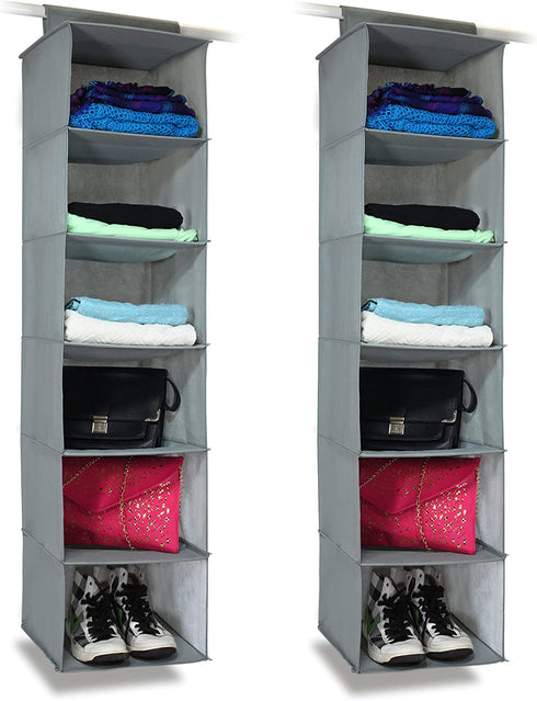 MIGHTY TIDY HOME 12-Shelf Hanging Closet Storage 2-Pack Combo | Extra Thick and Sturdy | 2-Pack Combo, 12 Shelves Total | Space Saving Storage Holder for Wardrobe Closet (Grey)