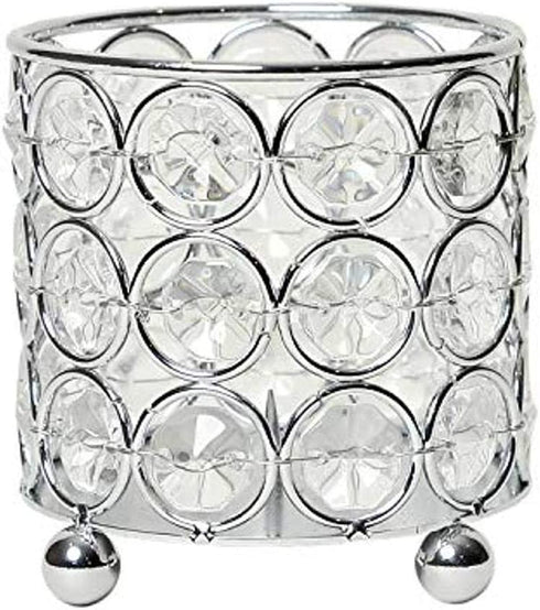 Elegant Designs HG1000-CHR Elipse Crystal Flower, Candle Holder, Wedding Centerpiece, 3.25 Inch, Chrome Decorative Candleholder/Vase