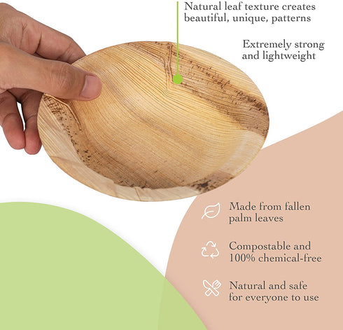 Naturally Chic Palm Leaf Plates - 4 Inch Round - Bamboo Like, Eco Friendly, Disposable, Compostable and Biodegradable Plates for Weddings, Parties and Events