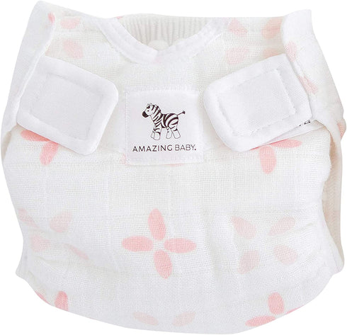 SmartNappy Cotton Muslin by Amazing Baby, NextGen Hybrid Cloth Diaper Cover + 1 Bi-fold Reusable Insert + 1 Reusable Booster, Springfield, Pink, Size 1, 5-10 lbs