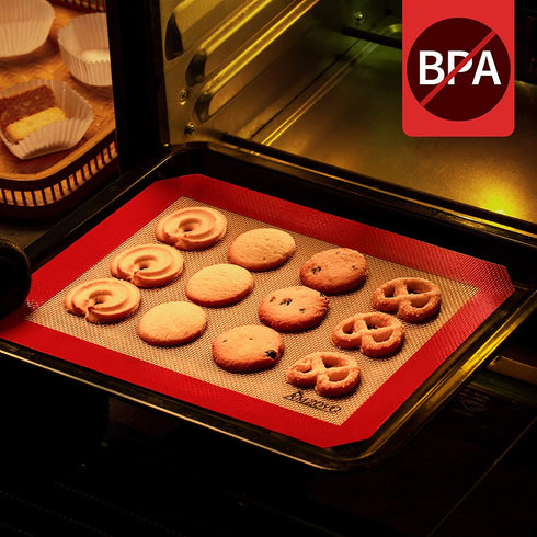 AMZOYO Set of 4 Silicone Baking Mats for the Oven - Includes Half, Quarter, Round, and Square Sheet Liners - 100% Non-Stick and Reusable - BPA Free and Heat Resistant - Washable and Dishwasher Safe