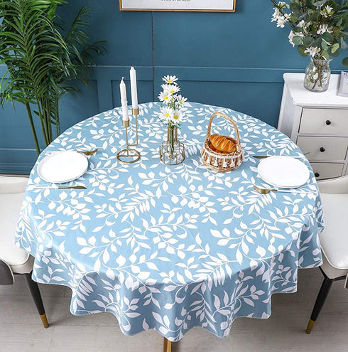 Vinyl Tablecloth ,Heavy Duty 100 % Waterproof Oil-Proof Wipeable with bflannel Backing for Kitchen Party Picnic Dining Spring Summer Indoor & Outdoor(Blue, 60 Inch Round)€¦