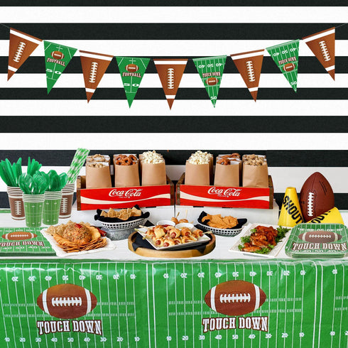 Football Party Supplies Football Touchdown Game Day Accessory for Superbowl and Including Birthday Banner, Plates, Cups, Napkins, Tableware, Tablecloth, Banner, Serves 20