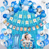 JOYYPOP 1st Birthday Boy Decorations 66PCS Blue 1st Birthday Decorations for Boy with 12 Months Photo Banner, 1st Birthday Baby Crown, ONE Cake Topper, 1st Birthday Highchair Banner