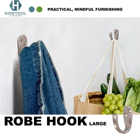 Single Prong Hook 12 Pack Brass with Screws for Towel Scarf Robe | HOWTOOL