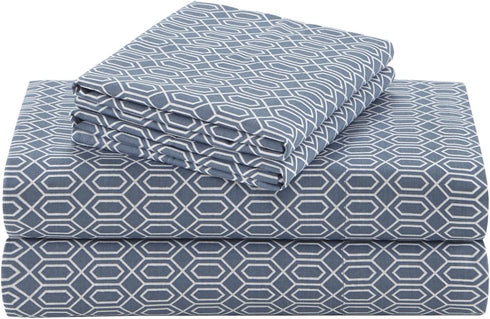 Comfort Spaces 100% Cotton Percale 3 Piece Set Ultra Soft Breathable Deep Pocket Printed Geometric Pattern Sheets with Pillow Cases Bedding, Twin, Diamond Blue