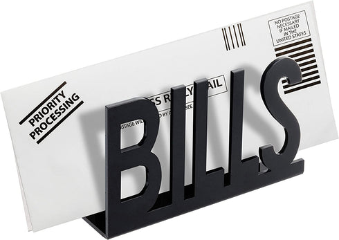 MyGift Black Acrylic Mail Organizer Desktop Letters and Bills Holder with Cutout Bills Design