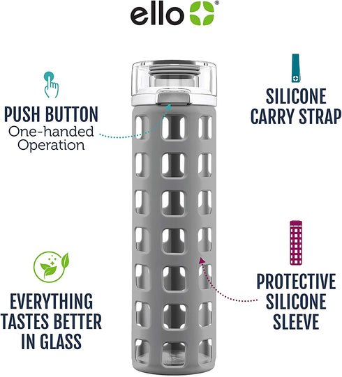 Ello Syndicate Glass Water Bottle with One-Touch Flip Lid