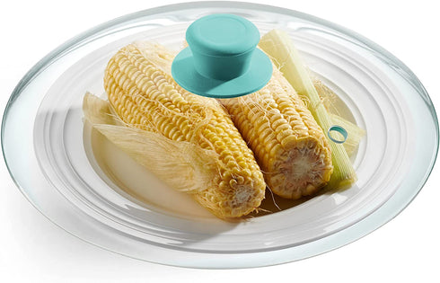Godinger Microwave Plate Cover Lid with Easy Grip Handle, Safe Tempered Glass, Microwave Food Cover, Splatter Cover Guard