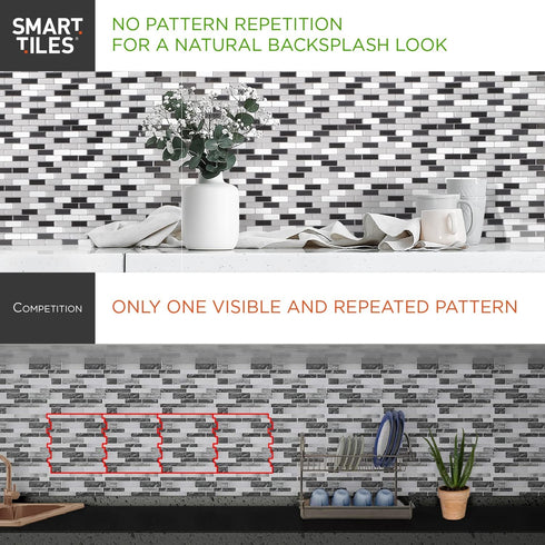 Smart Tiles - Peel and Stick Backsplash - Milenza Vasto Beige (Metallic), Travertine Stone in Beige - 4 Sheets of 10.20" x 9.00" - 3D Stick on Tiles for Kitchen and Bathroom Backsplashes