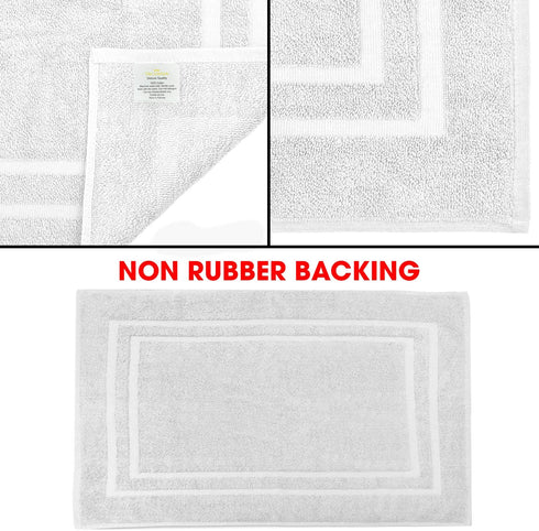 TALVANIA Bath Mat Floor Towel for Bathroom 22 x 32 Banded Rug - 100% Ring Spun Cotton Highly Absorbent Machine Washable 2 Pack White Non Rubber Backing Mats Shower Spa Hotel