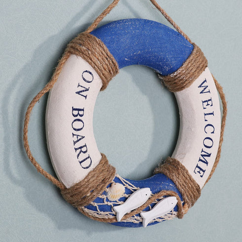 2 Pack 13" Nautical Beach Wooden Ship Anchor and 10 " Nautical Life Ring Wall Beach Decor , Nautical Theme Home Decoration (Dark Blue)