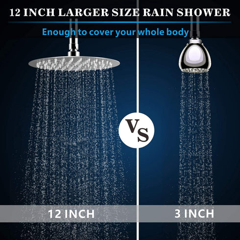 Voolan Rainfall Shower Head - High Flow Showerhead Made of 304 Stainless Steel - Universal Wall and Ceiling Mount(12 Inch, Chrome)