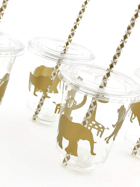 Gold Safari Party Disposable Cups (12 Set) Jungle Birthday or Baby Shower