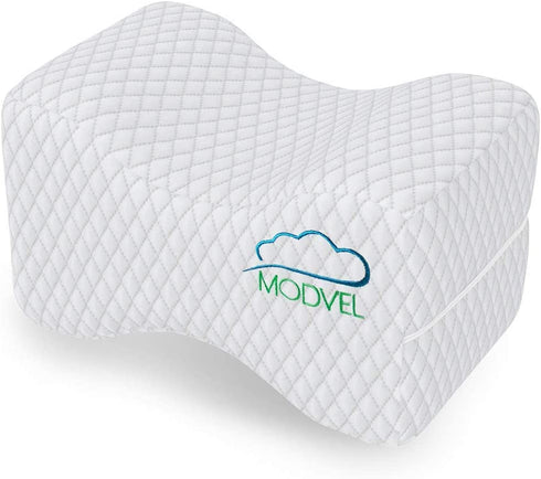 MODVEL Orthopedic Knee Pillow | Memory Foam Cushion for Hip, Sciatica & Lower Back Pain Relief | Provides Support & Comfort (MV-104) (White)