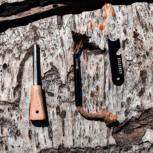 KonvoySG Premium Magnesium Traditional Ferrocium Rod Firesteel - Includes Hemp Cord Tinder Superior Wooden Handle/Grip Leather Lanyard - Essential Fire Starter Camping Survival Kit