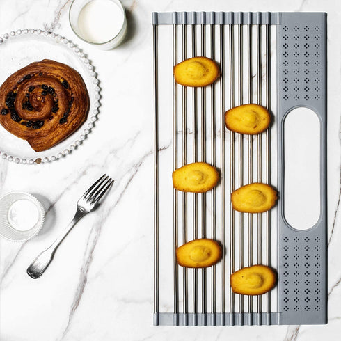 Koroda Roll Up Dish Drying Rack Over The Sink: 20'' x 11'' Large Dish Drying Rack with Utensil Holder Foldable Stainless Steel Dish Drainer for Kitchen Sink (Gray)