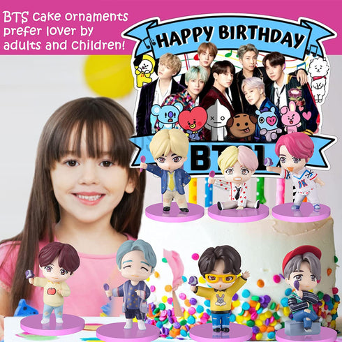 7PCS B^TS cake topper fingure Characters set of Action Figure Toys Premium Cake Toppers and Party Favors for B^TS party supplier, Halloween Christmas Thanksgiving Gift Ideas for Boys and Girls, Pink