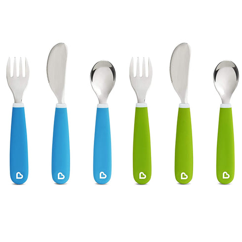 Munchkin Splash Toddler Fork, Knife and Spoon Set, 6 Pack, Blue/Green