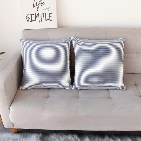 Throw Pillow Covers 24x24 - Decorative Pillows for Couch Set of 2 Rustic Linen Striped Lumbar Cushion Cover Soft Large Pillowcase for Bedding Decor, Sofa, Outdoor Farmhouse Home Navy Blue