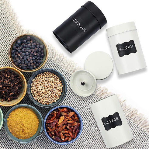 4 Pieces Double Seal Tea Tin Canister Airtight Loose Tea Canisters with Lids Tea Storage Containers Set with 2 Sheets Chalkboard Labels and 5 Pieces Spoons and 1 Piece Pen for Tea Coffee Sugar Storage
