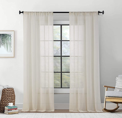 HLC.ME Penelope Faux Linen Textured Semi Sheer Privacy Sun Light Filtering Transparent Window Pocket Hole Thick Curtains Drapery Panels for Bedroom & Living Room, 2 Panels (54 W x 84 L, Ivory)