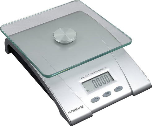 Farberware Professional Electronic Glass Kitchen and Food Scale, 11-Pound, SILVER - 5083276