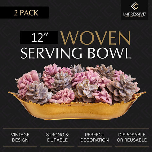 Large Rose Gold Plastic Food Serving Tray - 2 Pack Reusable Decorative Rectangular Appetizer Platter - Elegant Modern Weaved Design for Kitchen, Party, Centerpiece Display - by Impressive Creations