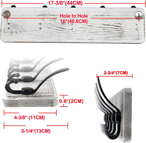 Dseap Coat Rack Wall Mounted - 5 Tri Hooks, Heavy Duty, Wooden Wall Coat Hanger Coat Hook for Clothes Hat Jacket Clothing, White & Black