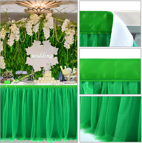 6FT Green Tulle Table Skirt Tutu Table Cloth for St. Patrick's Day Kids Birthday Party Dessert Round Tables Christmas Home Decoration(L 6(ft),H30in)