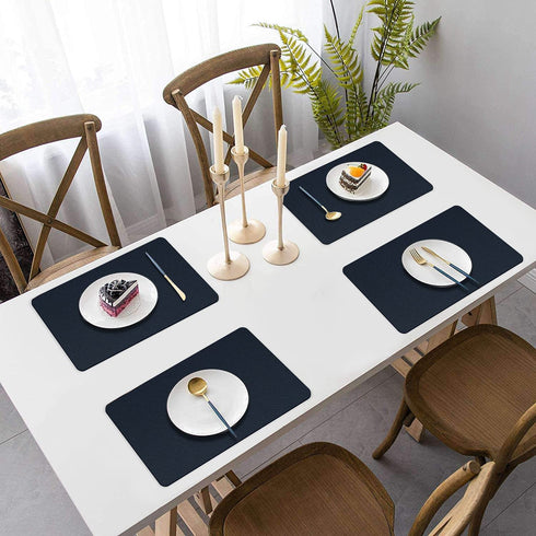 Faux Leather Placemats Table Placemats Set of 4, GOYLSER Waterproof Wipeable Placemats, PU Leather Place Mats Navy Blue Placemats for Home Kitchen Decor (Navy)