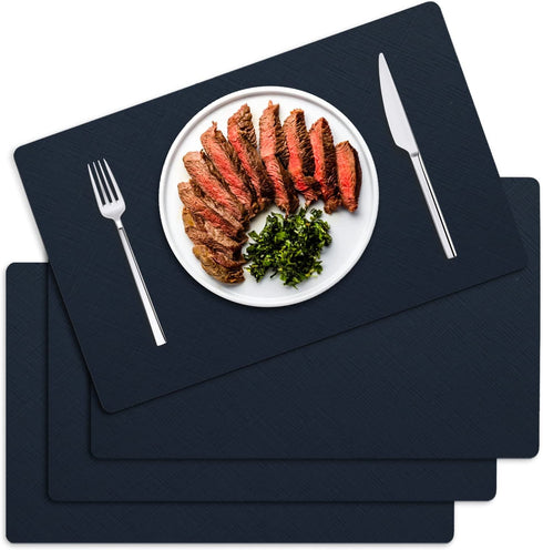 Faux Leather Placemats Table Placemats Set of 4, GOYLSER Waterproof Wipeable Placemats, PU Leather Place Mats Navy Blue Placemats for Home Kitchen Decor (Navy)