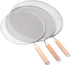3 Pieces Grease Splatter Screen for Frying Pan, Splatter Guard Mesh Stainless Steel Grease Guard Shield for Kitchen Frying Pan Cooking Supplies Set of 9.8", 11.5" and 13" inch (Wood Handle)