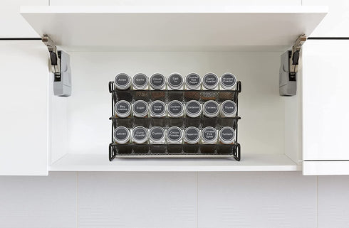 3 Tier Spice Rack Organizer with 21 Empty Spice Jars, 386 Spice Labels, Chalk Marker and Funnel Set for Countertop Cabinet Pantry or Wall Door Mount