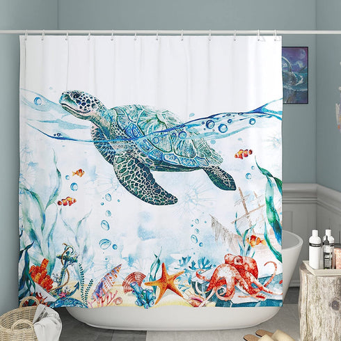 DESIHOM Teal Sea Turtle Shower Curtain Ocean Nautical Shower Curtain Under The Sea Shower Curtain Polyester Fabric-72" x 72"