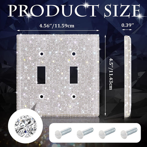 Shiny Rhinestones Wall Plate Cover Light Switch Cover Outlet Covers Wall Plate Cover Light Switch Cover Decorative Bling Light Switch Cover (2-Gang Toggle, Silver)