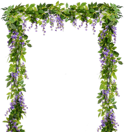 4Pcs 6.6Ft/Piece Artificial Flowers Silk Wisteria Garland-DearHouse Artificial Wisteria Vine Rattan Silk Hanging Flower for Home Garden Outdoor Ceremony Wedding Arch Floral Decor(Light Purple)