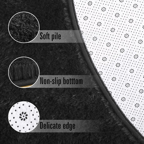 Chicrug Fluffy Round Area Rugs for Girls Bedroom, 4x4 Feet Shaggy Circle Area Rug for Living Room, Soft Fuzzy Carpets for Princess Room, Cute Rug Kids Circular Playmats for Baby Nursery Home, Black