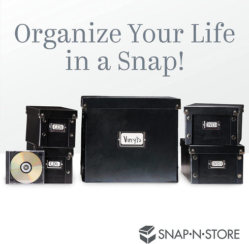 Snap-N-Store CD Storage Box - Pack of 2 - Durable 5.1 x 5.1 x 13.2 Inch Disc Holders with Lids to Store up to 165 Discs - Black