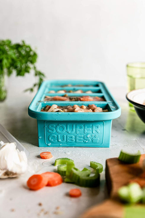 Souper Cubes 1-Cup Extra-Large Silicone Freezing Tray with Lid - makes 4 perfect 1cup portions - freeze soup broth or sauce